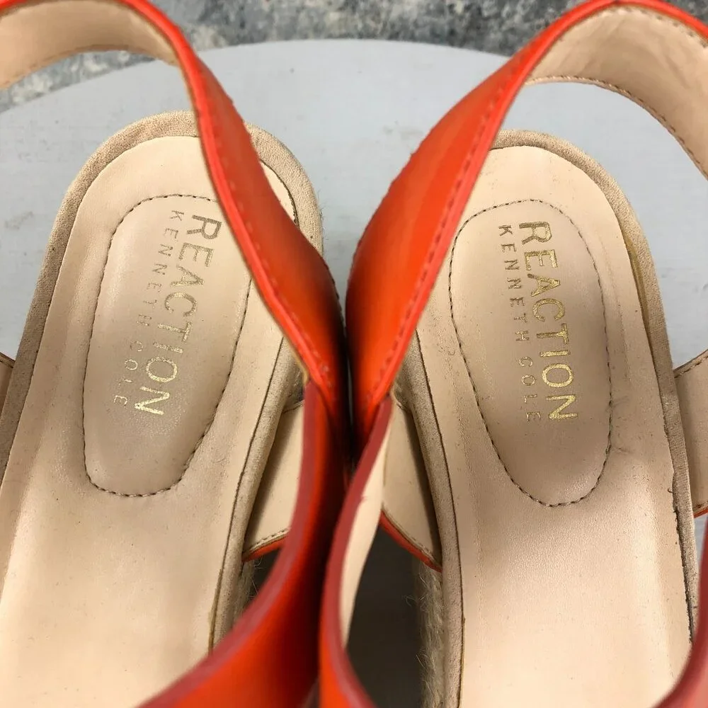 Reaction Kenneth Cole Women's Size 10 Card Wedge Orange Faux Leather Sandals